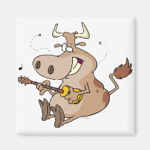 dibujo animado tonto de la vaca que toca la guitar imán para frigorífico