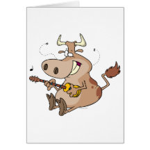 dibujo animado tonto de la vaca que toca la guitar tarjeton