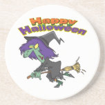 dibujo animado verde de la bruja del feliz Hallowe Posavasos Manualidades
