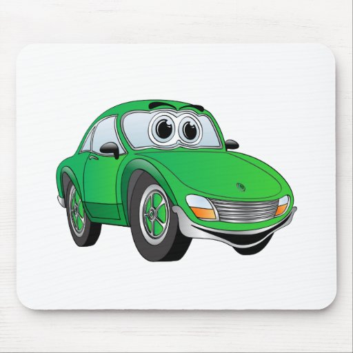 Dibujo animado verde del coche de deportes tapetes de ratón