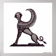 Dibujo blanco y negro surrealista de la esfinge de posters