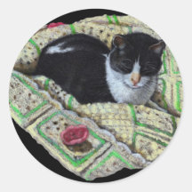 Dibujo de lápiz del color del gato en afgano, Napp Etiquetas Redondas