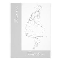 Dibujo de lápiz elegante de la mujer en vestido comunicado personalizado