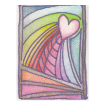 Dibujo del vitral del arco iris del corazón del vu postal