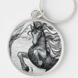 Dibujo negro y blanco del unicornio negro de los u llaveros