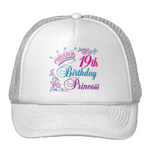 diecinueveavo Princesa del cumpleaños Gorros