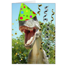 Dinosaurio de T-Rex del feliz cumpleaños Tarjetón