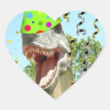 Dinosaurio del juerguista del cumpleaños pegatinas de corazon