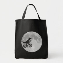 Dinosaurio en una bici en cielo con la luna bolsas de mano
