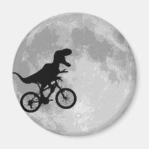 Dinosaurio en una bici en cielo con la luna imán de frigorifico
