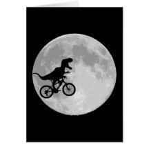 Dinosaurio en una bici en cielo con la luna tarjeta