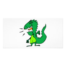 Dinosaurio enojado verde tarjetas fotográficas personalizadas