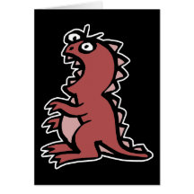 Dinosaurio rojo lindo y enojado felicitacion 