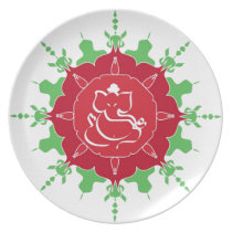 Dios Ganesha en la flor roja platos