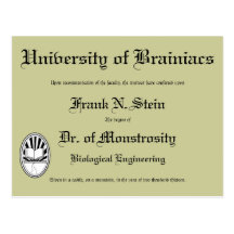 Diploma del Dr. Frankenstein, postal