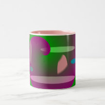 Discos verdes púrpuras abstractos y remolino taza de café
