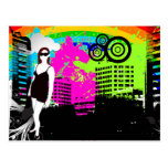 Diseño adaptable del chica urbano colorido de la c tarjeta postal