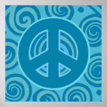 Diseño azul del signo de la paz poster