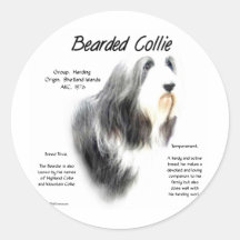 Diseño barbudo de la historia del collie etiqueta redonda