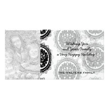 diseño blanco negro del damasco del escudo del cír tarjetas con fotos personalizadas