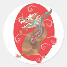 Diseño chino del dragón etiquetas redondas