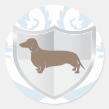 Diseño clásico del escudo de Doxie del Dachshund Etiqueta