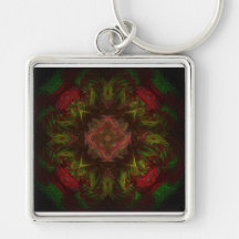 Diseño del arte del fractal del rosa rojo llaveros personalizados