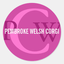 Diseño del monograma del Corgi Galés del Pembroke Pegatina Redonda