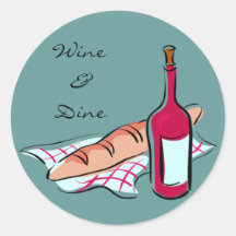 Diseño elegante del artista del vino y del pan fra pegatinas redondas