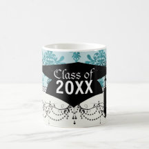 diseño elegante del damasco con el azul taza de café