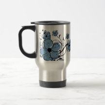 Diseño floral azul y negro moderno tazas de café
