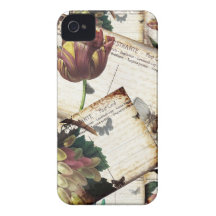 Diseño floral del collage de las postales del vint iPhone 4 funda