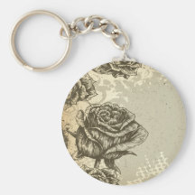 diseño grabado al agua fuerte vintage de los rosas llaveros