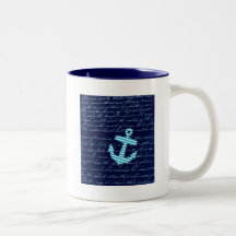 Diseño náutico de la escritura del ancla de la ray taza