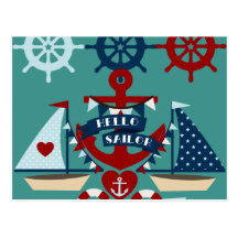 Diseño náutico del barco de vela del ancla del mar tarjetas postales