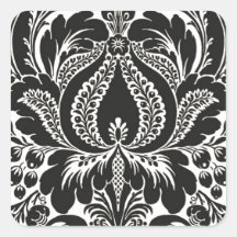 Diseño negro del damasco calcomania cuadrada personalizada