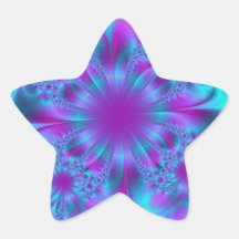 Diseño púrpura y azul del fractal pegatina forma de estrella personalizada