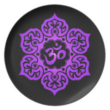Diseño, púrpura y negro florales de Aum Platos De Comidas