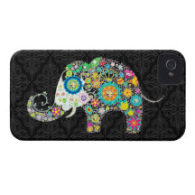 Diseño retro colorido del elefante de la flor iPhone 4 carcasas