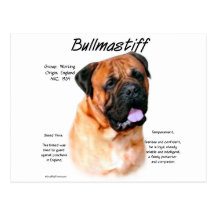 Diseño (rojo) de la historia de Bullmastiff Postales