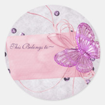 Diseño rosado bonito adaptable de la mariposa etiqueta