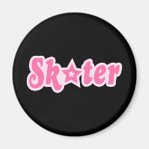 Diseño rosado del texto del patinador en negro imanes de nevera