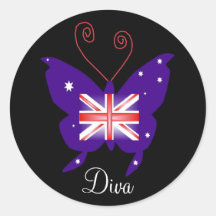 Diva británica de la mariposa etiqueta redonda