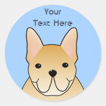 Dogo francés poner crema. Dibujo animado del perro Etiqueta