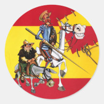 DON QUIJOTE&SANCHO - Español-bandera del molino de Etiqueta Redonda