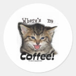 Donde está mi gato del café etiquetas redondas