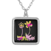 Doodles rosados y amarillos lindos de la flor pendientes personalizados