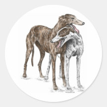 Dos amigos del perro del galgo pegatinas redondas