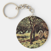 Dos bueyes en la arboleda verde oliva de Fattori J Llavero Personalizado