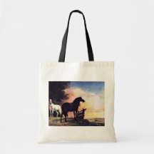 Dos caballos cerca de una puerta en el prado [1]. bolsas